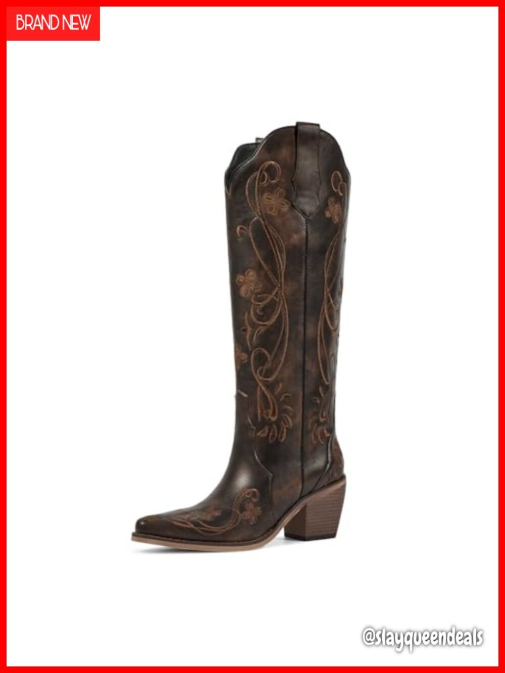 Women's Western Cowboy Boots Faux Leather Knee High Floral Embroidered